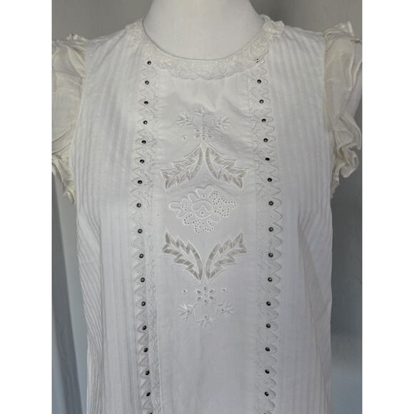Coach 1941 Studded Cottagecore Boho White Sleeveless Ruffled Arm Blouse Sz 8 - Picture 2 of 8